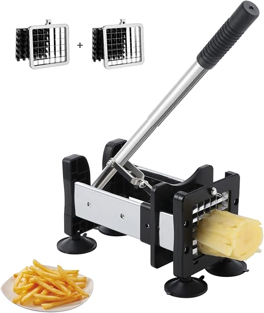Tophie Potato Chipper, French Fry Cutter, Potato Chopper Cutter with 2 Different Size Super Stainless Steel Sharp Replacement Blades and Non-Slip Feet, Perfect for Potatos, Carrots, Cucumbers