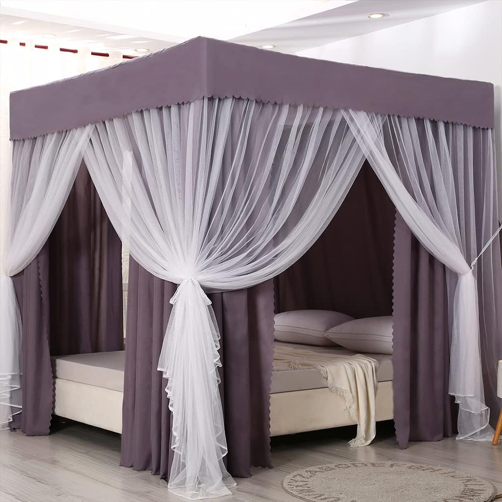 Princess 4 Corner Post Bed Canopy Cute Mosquito Net for Girls Bedroom Adult & Kids Room Curtain Net Twin/Full/Queen/King Size Bed Enhancements