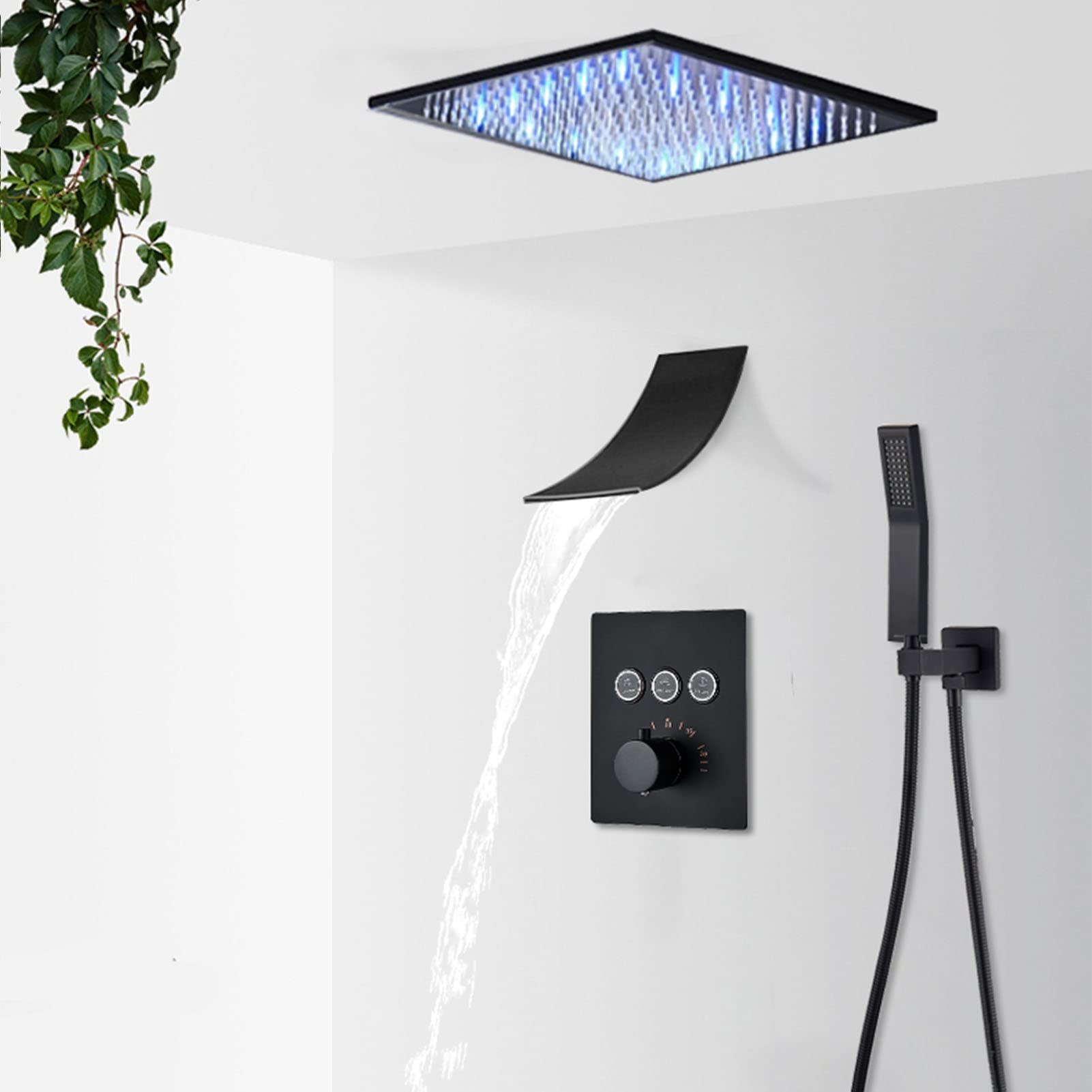 Ensemble de robinet de douche thermostatique noir mat haut de gamme avec cascade