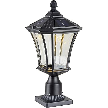 Solar Post Lights Dusk to Dawn Outdoor Solar Lamps 20" Exterior Pole Lights with Pier Mount Base Solar Pillar Light with Switch to Adjust Warm/Cold Light for Patio, Porch, Yard, Garden, Black