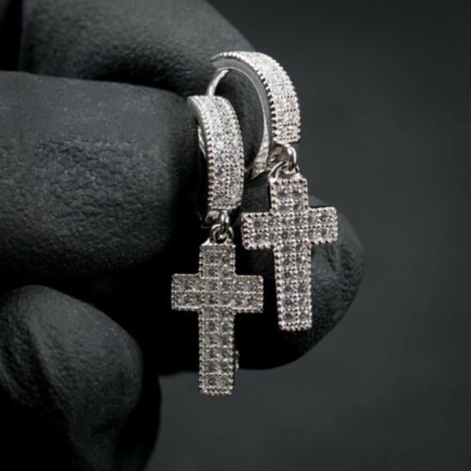 Orecchini a Bottone Croce Colore Argento con Bling zircone Pietra per Uomo Donne Hip Hop Gioielli Moda 2021 Nuovo-Silver