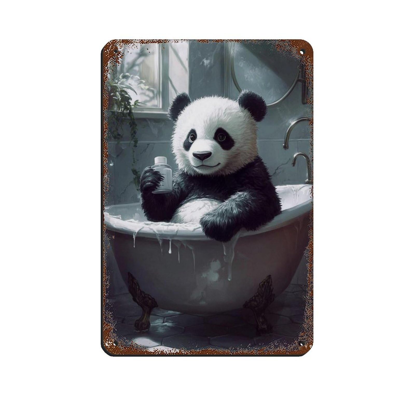 Lxwnze 20L X 30W Cm Cute Panda In Bathtub, Bathroom Decor Tin Sign Vintage Metal Pub Club Cafe Bar Home Wall Art Decoration Poster Retro 8X12inch(20X30cm)