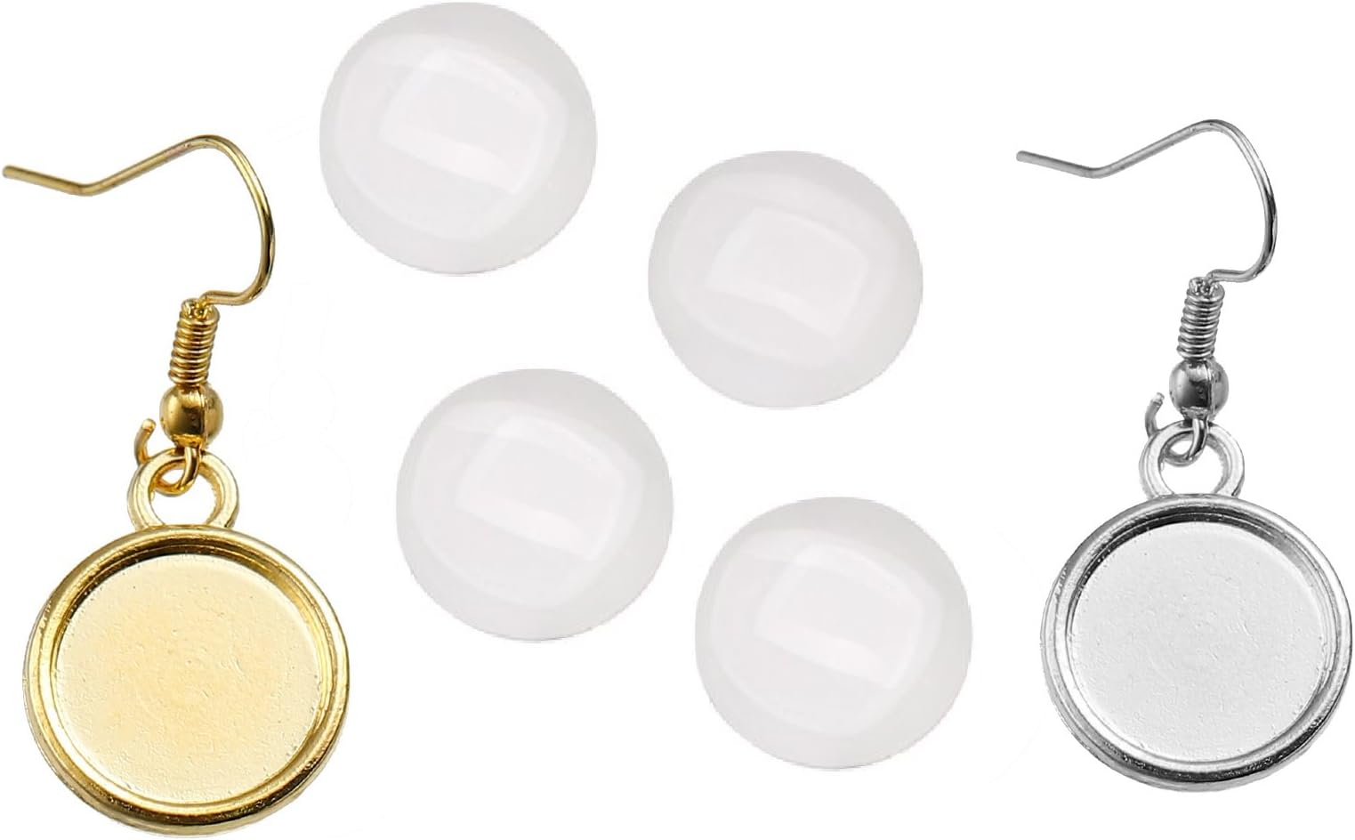 Earring Wire Hooks by JGFinds - 12mm Cabochon Settings, 40 Pack + 95 Glass Cabochons (Silver and Gold Tone Mix)