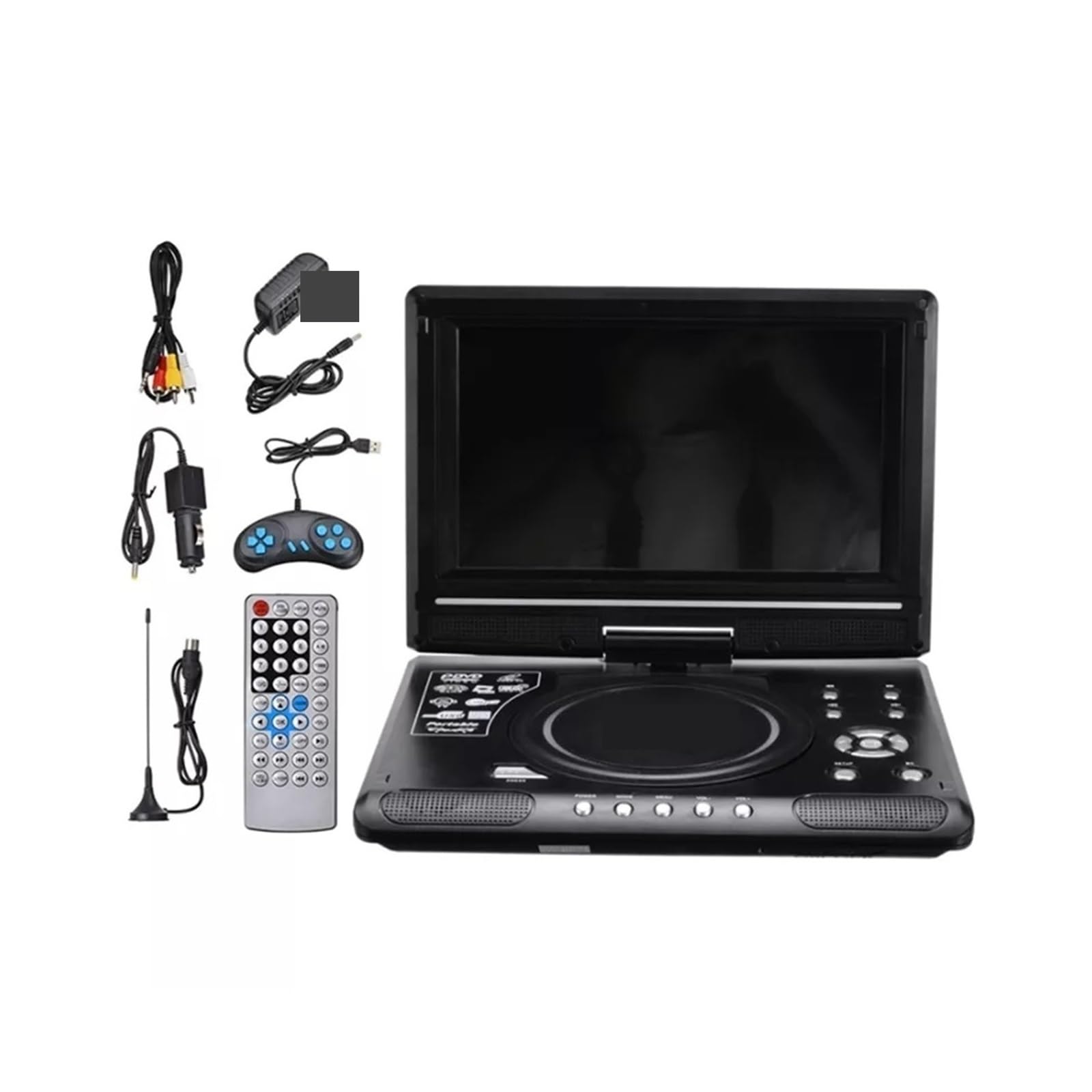 Reproductor de DVD portátil for Coche 9,8 Pulgadas, Reproductor CD VCD, TV, Adaptador Radio USB, Compatible con recepción FM, Enchufe Europeo para Coche y niños