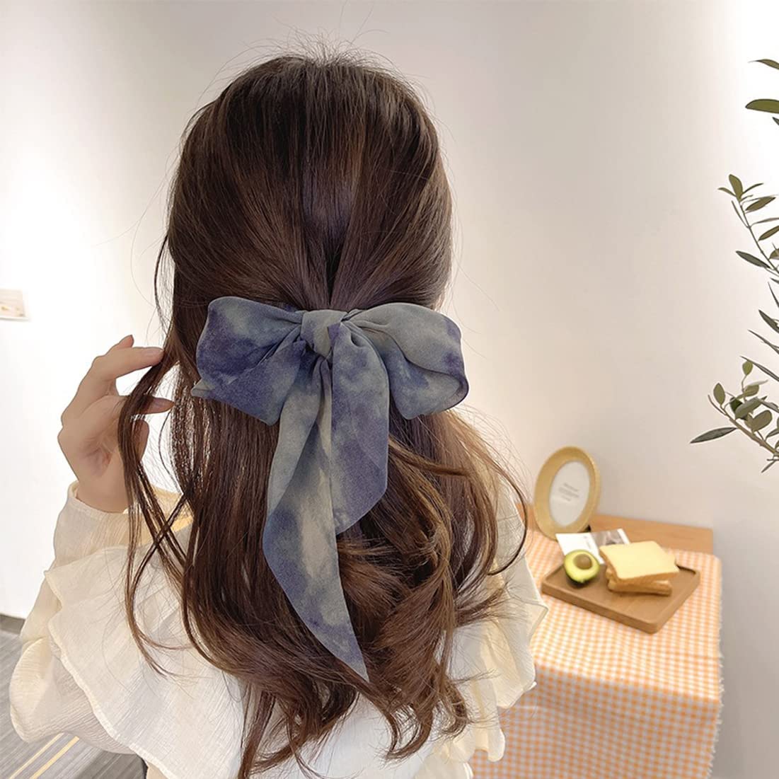 3 Pcs Chiffon Hair Scrunchies, Ribbon Elastic Bobbles Hair Ties Band, Elastics Ponytail Holder Scarf Scrunchies Hair Accessories for Women, Girls (Grey, Blue, Coffe)