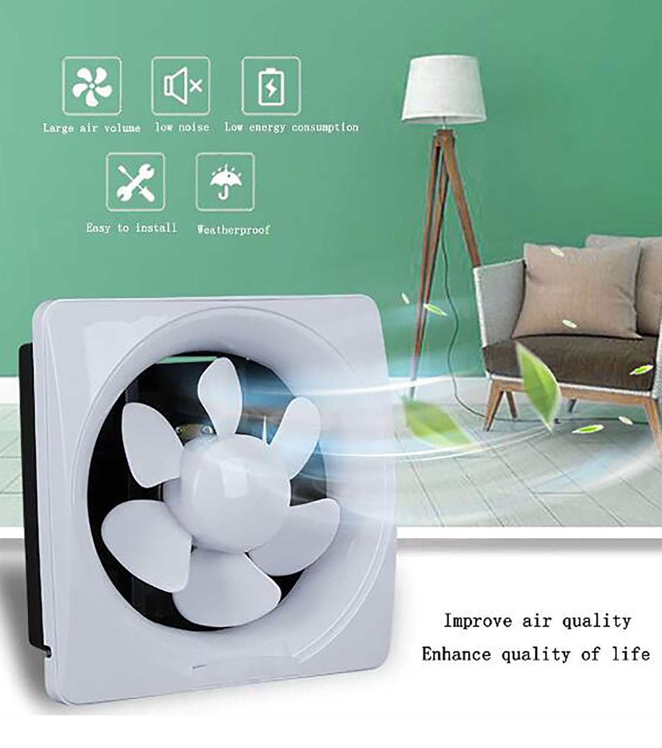ICEMOB Extracteur d'air Stores,Extracteur d'air Salle De Bain,Extracteur Air Chaud avec Clapet Anti-Retour,pour WC, Cuisine,Garage,Grenier,Silencieux,8 inch