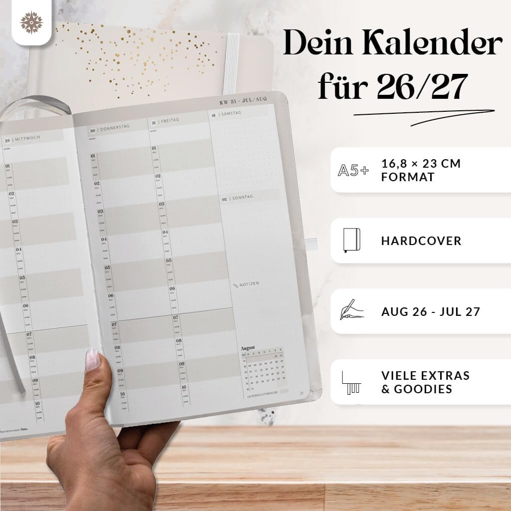 Lebenskompass® Lehrerkalender 2026/2027 DIN A5+ ”Cloud” – Schuljahresplaner Hardcover mit Wochen & Monatsübersichten, Klassen & Notenlisten, Stundenplänen für Lehrerinnen und Lehrer