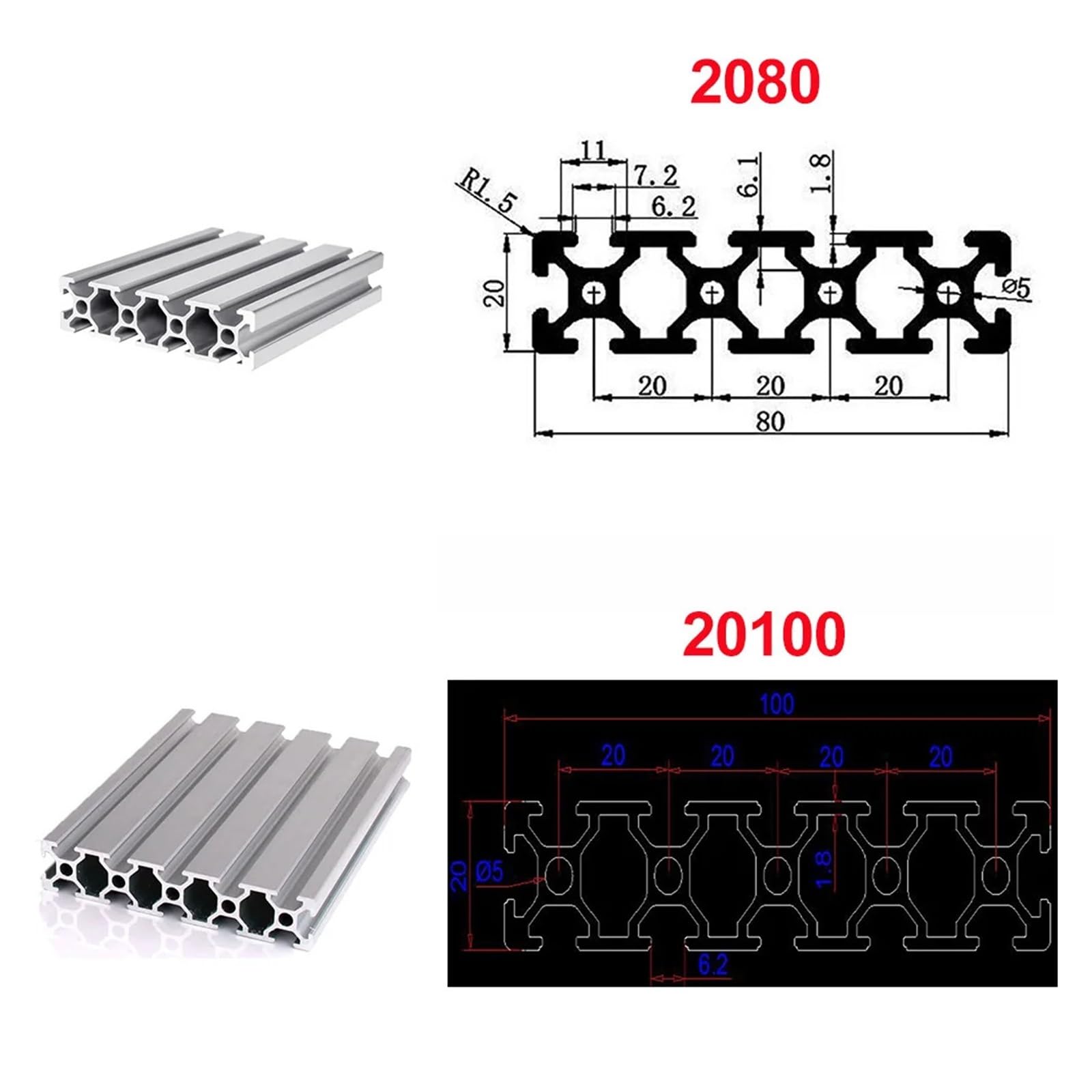 Profilé en Aluminium à Fente en T, Argent 2080, Extrusion, 600mm, 650mm, 700mm, 750mm, 800mm, 1 pièce(600mm)