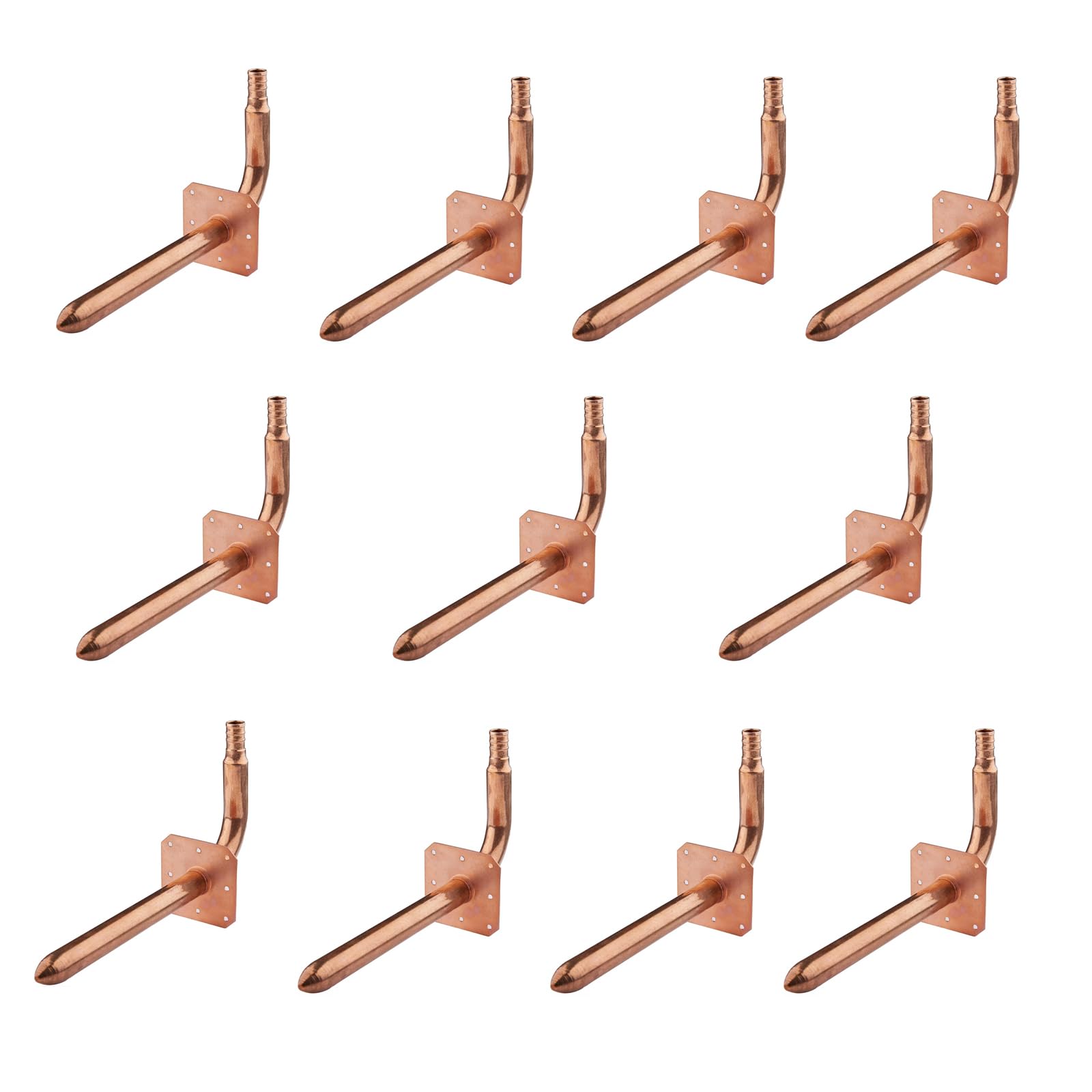 Codo de cobre de crimpado PEX de 1,27 cm con brida de pared, 10 unidades de codo de 6 pulgadas de longitud, ASTM F1807