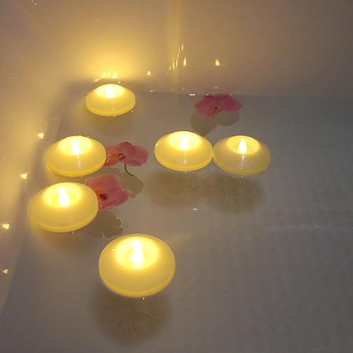 Miniatura 6 de Velas flotantes LED de más de 120 horas para centros de mesa, paquete de 12 velas de té parpadeantes blancas cálidas que funcionan con pilas,
