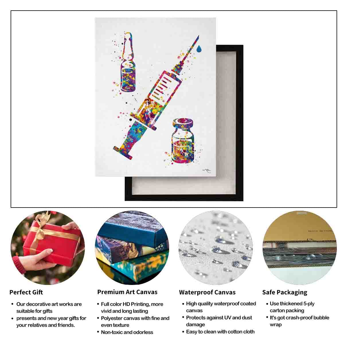 Modern Decor For Bedroom,Syringe Injection Watercolor Print Medical Art Dentist IV Nurse Practitioner Medicine CANVAS Art Doctor Office Surgery Dental Clinic- 16in x24 in-Ready to hang