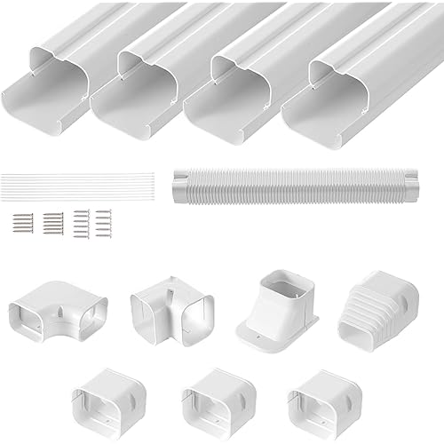 VEVOR Mini Split Line Set Cover 3-inch W 15.8Ft L, PVC Decorative Pipe Line Cover for Air Conditioner with 4 Straight Ducts & Full Components Easy to Install, Paintable for Heat Pumps, White