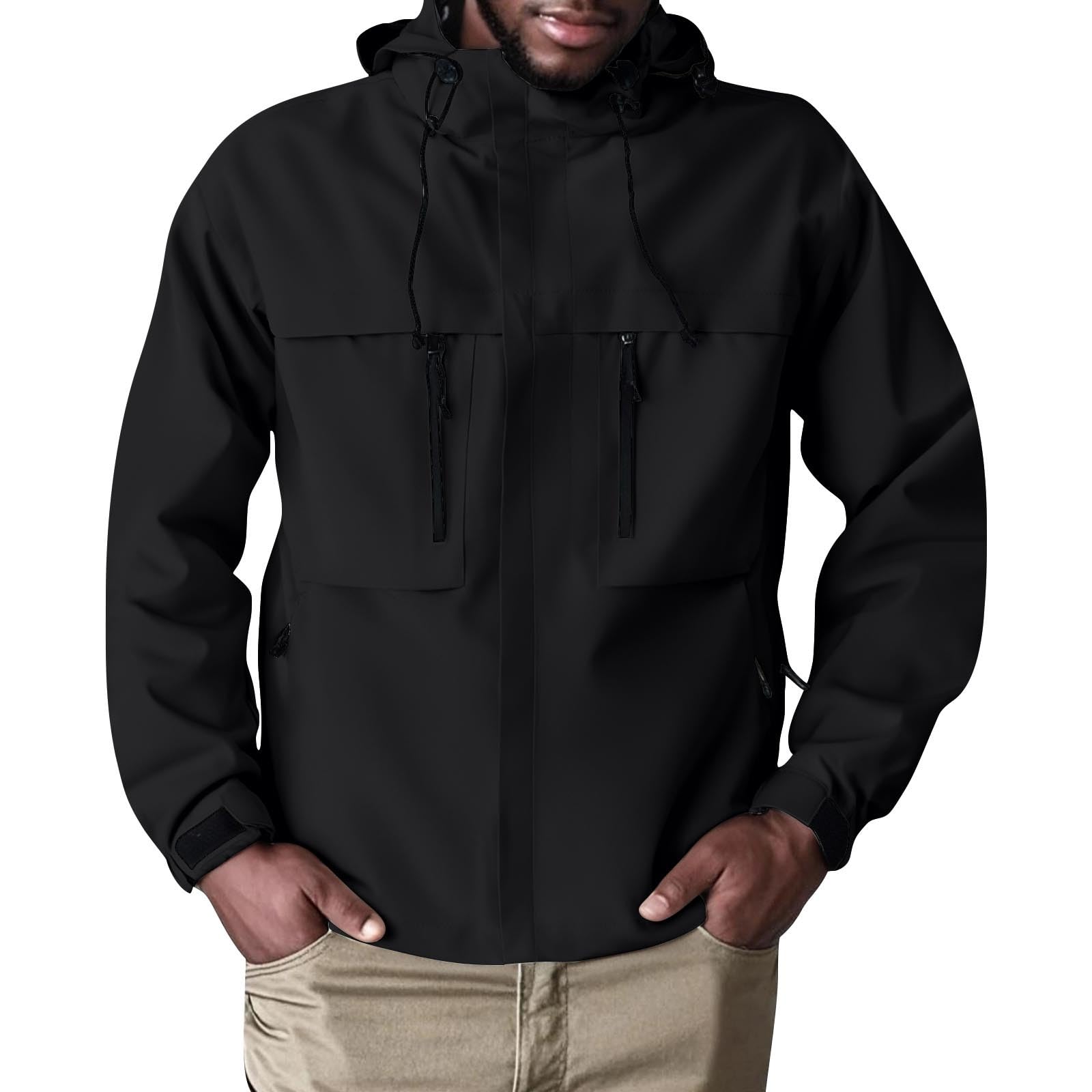 Chubasquero impermeable para hombre, chaqueta softshell con capucha, ligera chaqueta funcional con bolsillos, cortavientos, gabardina, cómoda, chaqueta de entretiempo, cortavientos, chaqueta para el