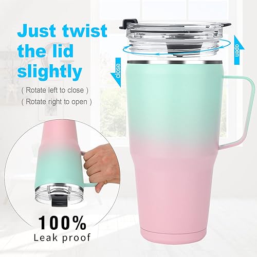 Miniatura 3 de Sursip Vaso de 30 onzas con tapa de tornillo vaso aislado al vacío de acero inoxidable con popote y asa mantiene las bebidas frías hasta 24 horas a