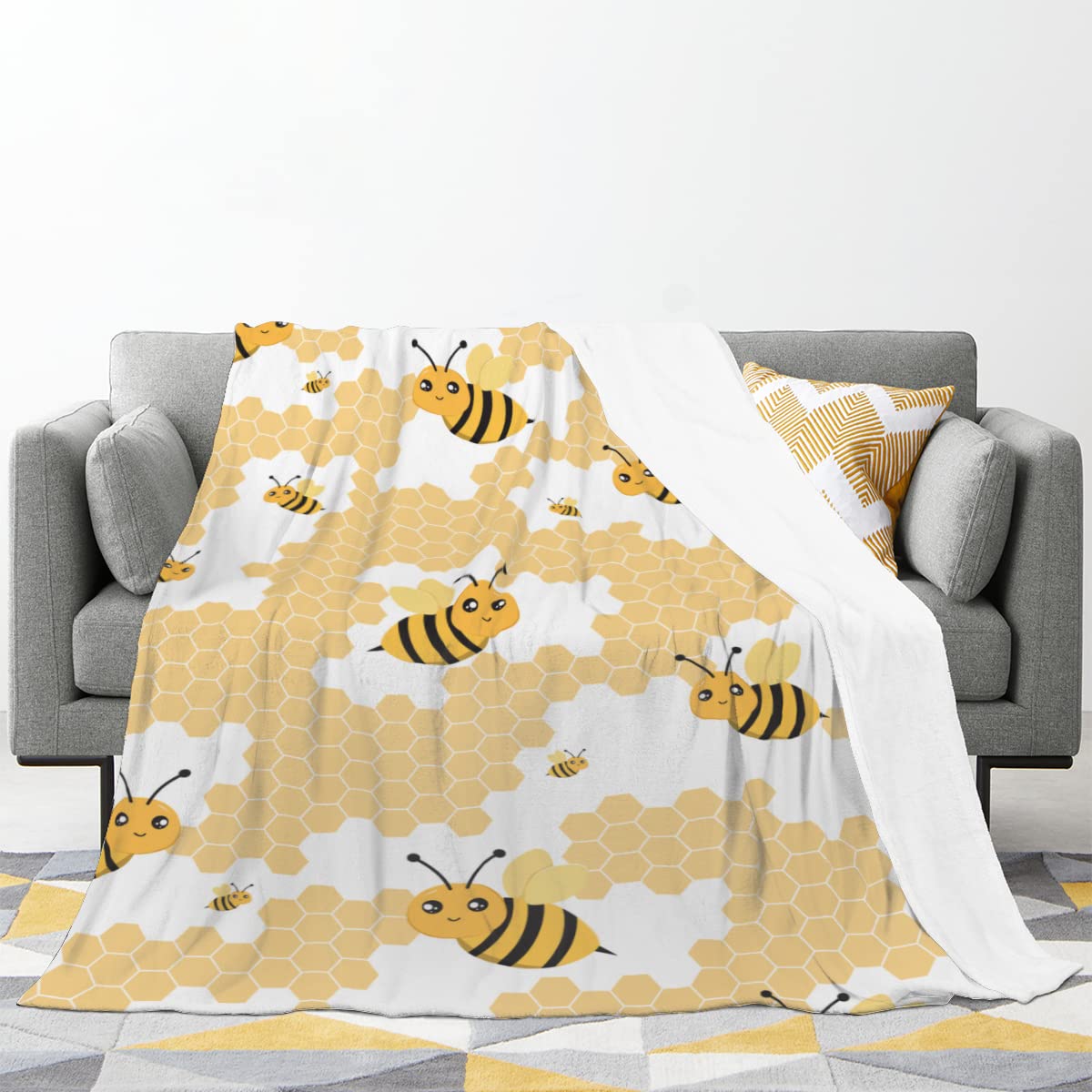 Bienendecke Für Frauen – 127x152 Cm, Weicher Mikrofaser-Polyester, Bienen-Design, Kuschelig & Dekorativ