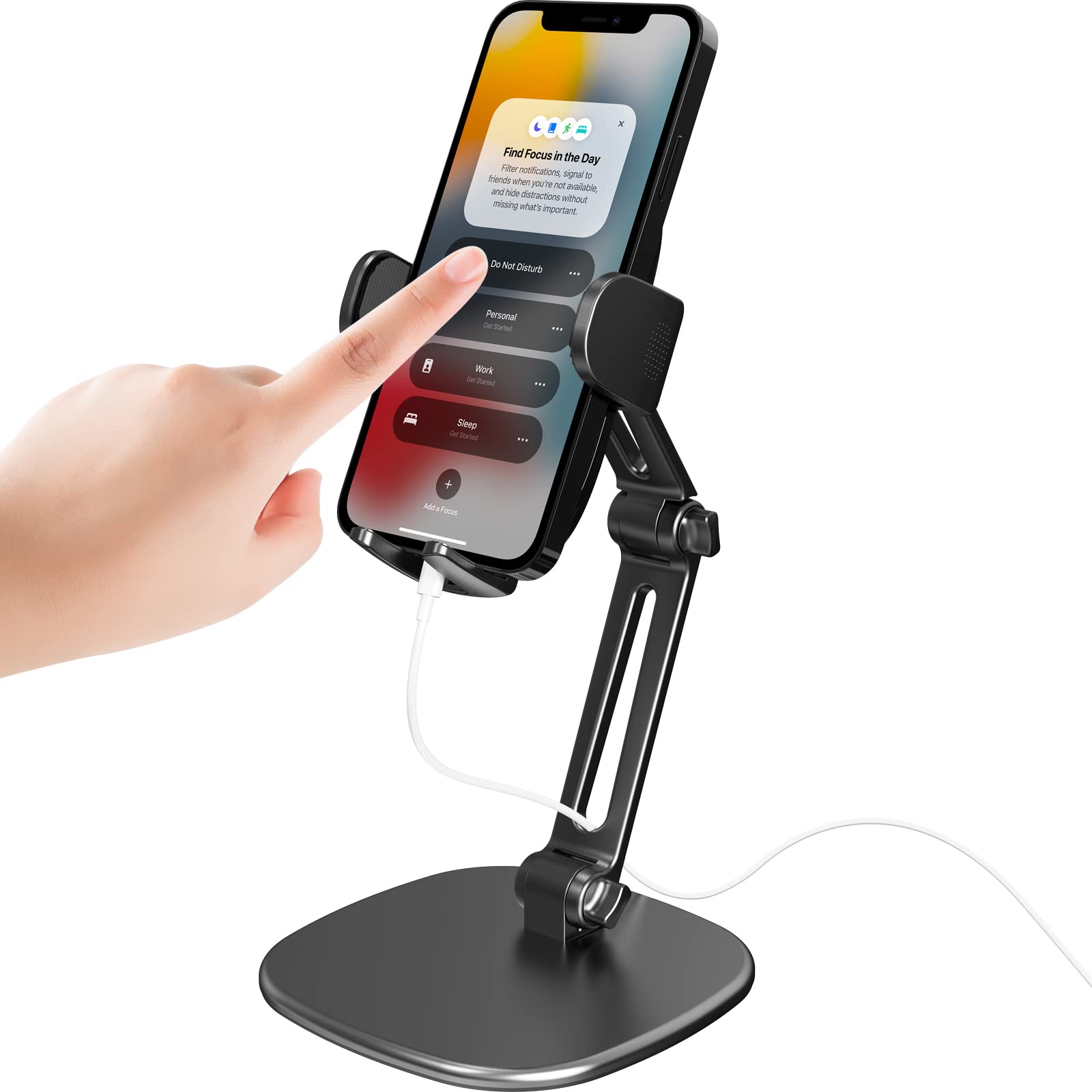 APPS2Car Supporto per telefono da scrivania [supporto stabile a tre morsetti] regolabile in altezza a 360 gradi di rotazione Base pesante spessa compatibile con custodie, supporto multifunzionale per