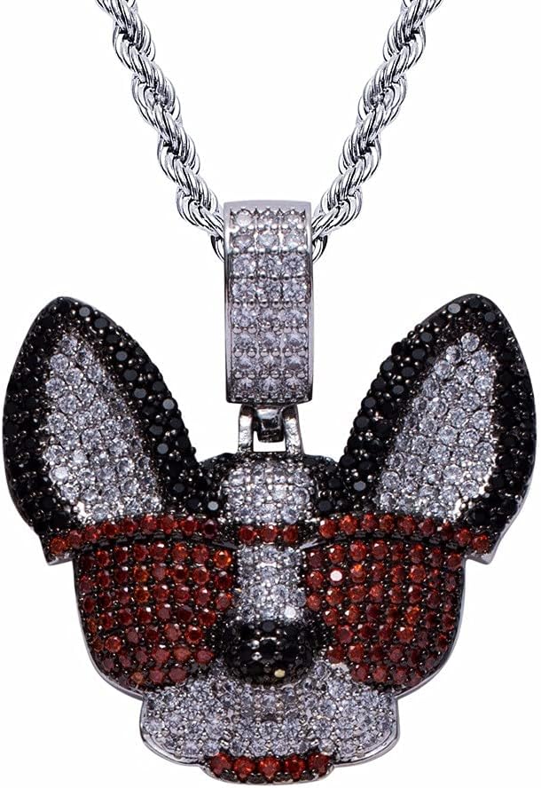 Hywy ネックレスヨーロッパとアメリカのヒップホップアクセサリーチワワ犬ペンダントサングラスクリエイティブファッションブランドクールビューティージュエリー ストリート ヒップホップ ラッパー D ハロウィーンに適しています パーティー ダンサー 評判