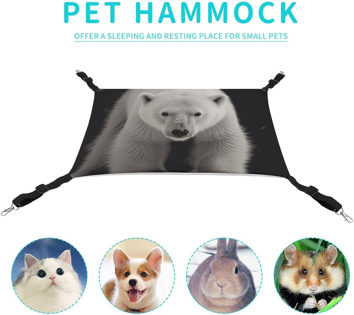 review Hanging Pet Hammock, Polar Bear Printed Soft Breathable Pet Hammock with Adjustable Straps and Metal Hooks for Cats Small Dogs Rabbits Sugar Gliders