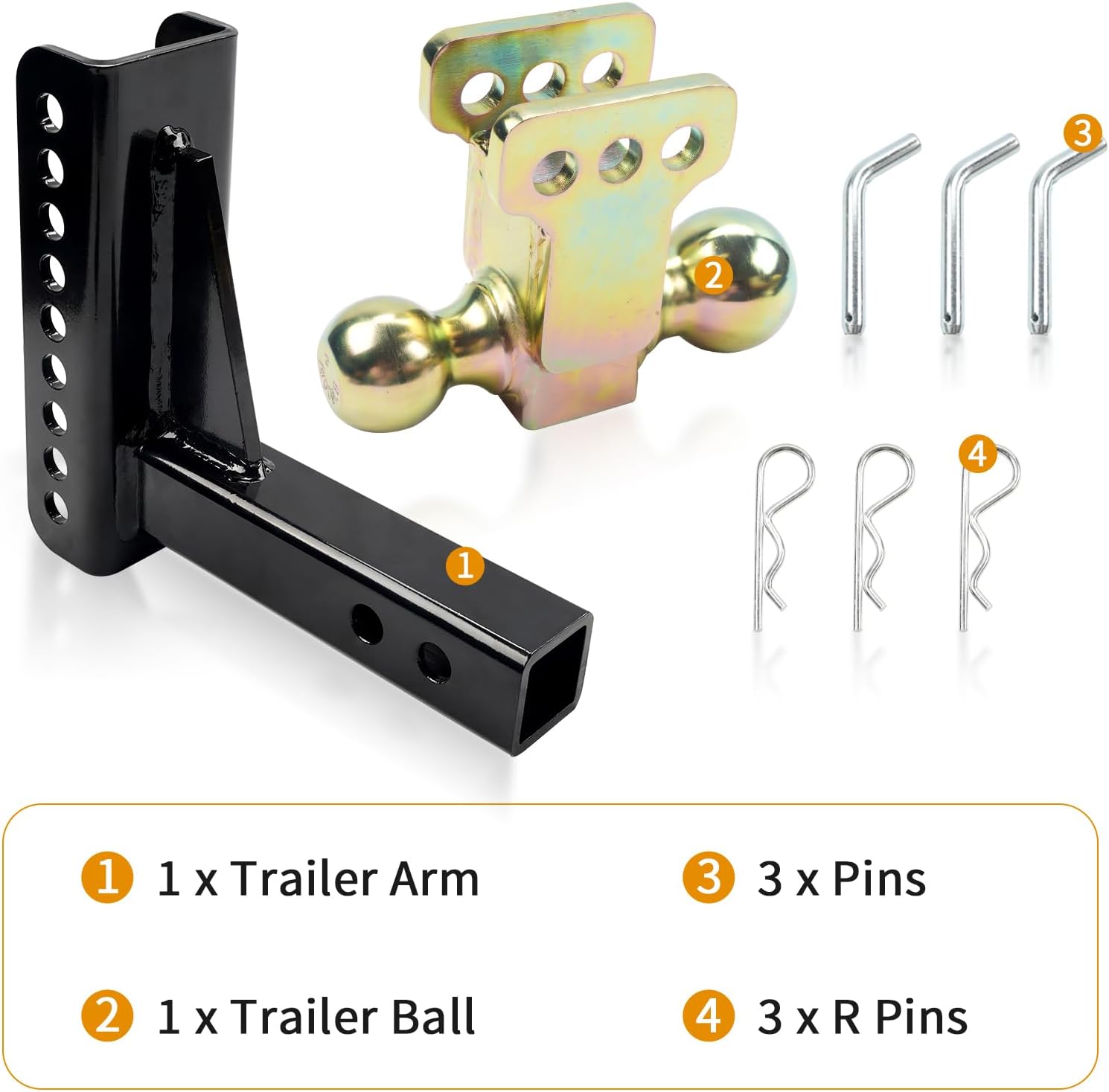 Adjustable Trailer Hitch Ball Mount, Adjustable Drop Hitch Fits 2-Inch Receiver, 6-Inch Drop, 2 and 2-5/16-Inch Balls, 14,000 lbs，45900