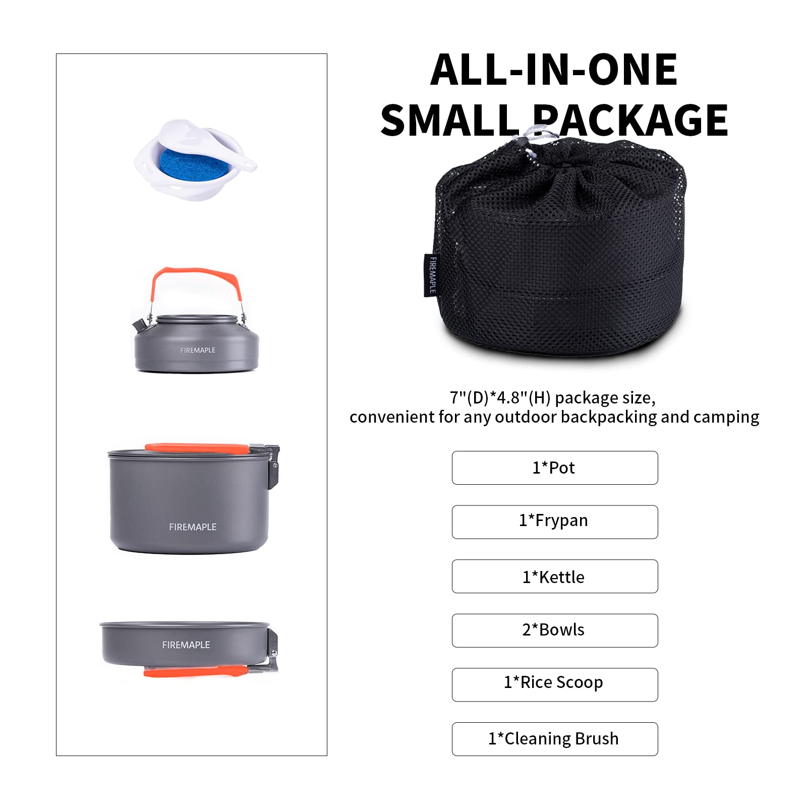 Fire-Maple Feast 2 Camping Kochgeschirr Set Outdoor-Kochset mit Topf, Wasserkocher, Pfanne, Schalen und Spatel für 1 bis 3 Personen beim Backpacking Trekking Wandern Angeln und Picknick