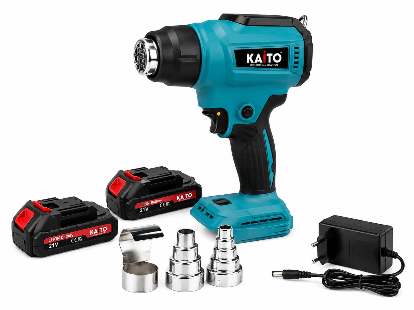 KAITO Cordless Heat Gun 21V Li-Ion with 2 x 2.5Ah Batteries & Charger | Portable Hot Air Gun with 3 Nozzles | Dual Temperature Heat Gun for PVC Shrink Wrap, Paint Removal, Craft & Mobile Repair-image-32