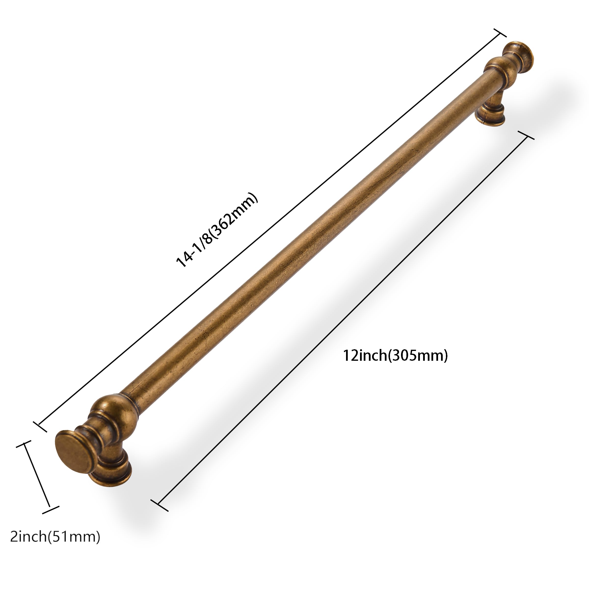 KHTUMEWARE-BINLI Antique Brass Appliance Pulls CTC 12 in (305 mm) in Antique Brass — KHTUMEWARE