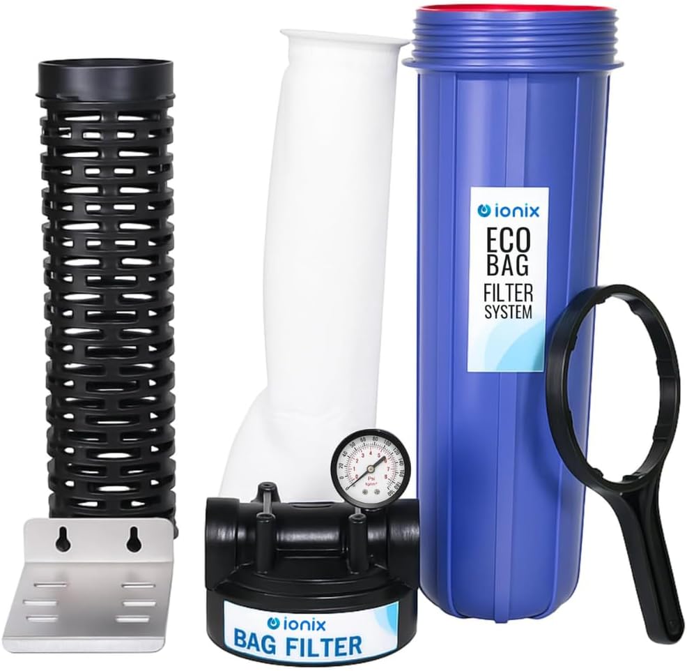 IONIX "Economical series" Whole House Water Filter & bag filter assembly 20 inch 5 micron Tank Filteration systems Sediment Bag filter (1 Inch In-out with mouting plates)