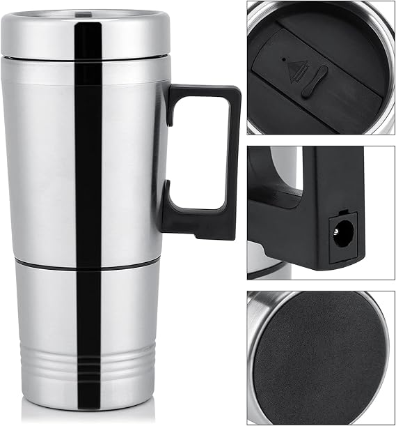 12V Car Heating Cup Car Heated Mug, 300ml Stainless Steel Travel Electric Coffee Cup Insulated Heated Mug(24V)