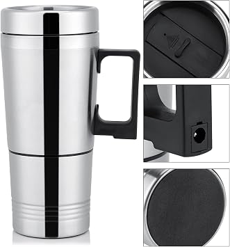 12V Car Heating Cup Car Heated Mug, 300ml Stainless Steel Travel Electric Coffee Cup Insulated Heated Mug(24V)