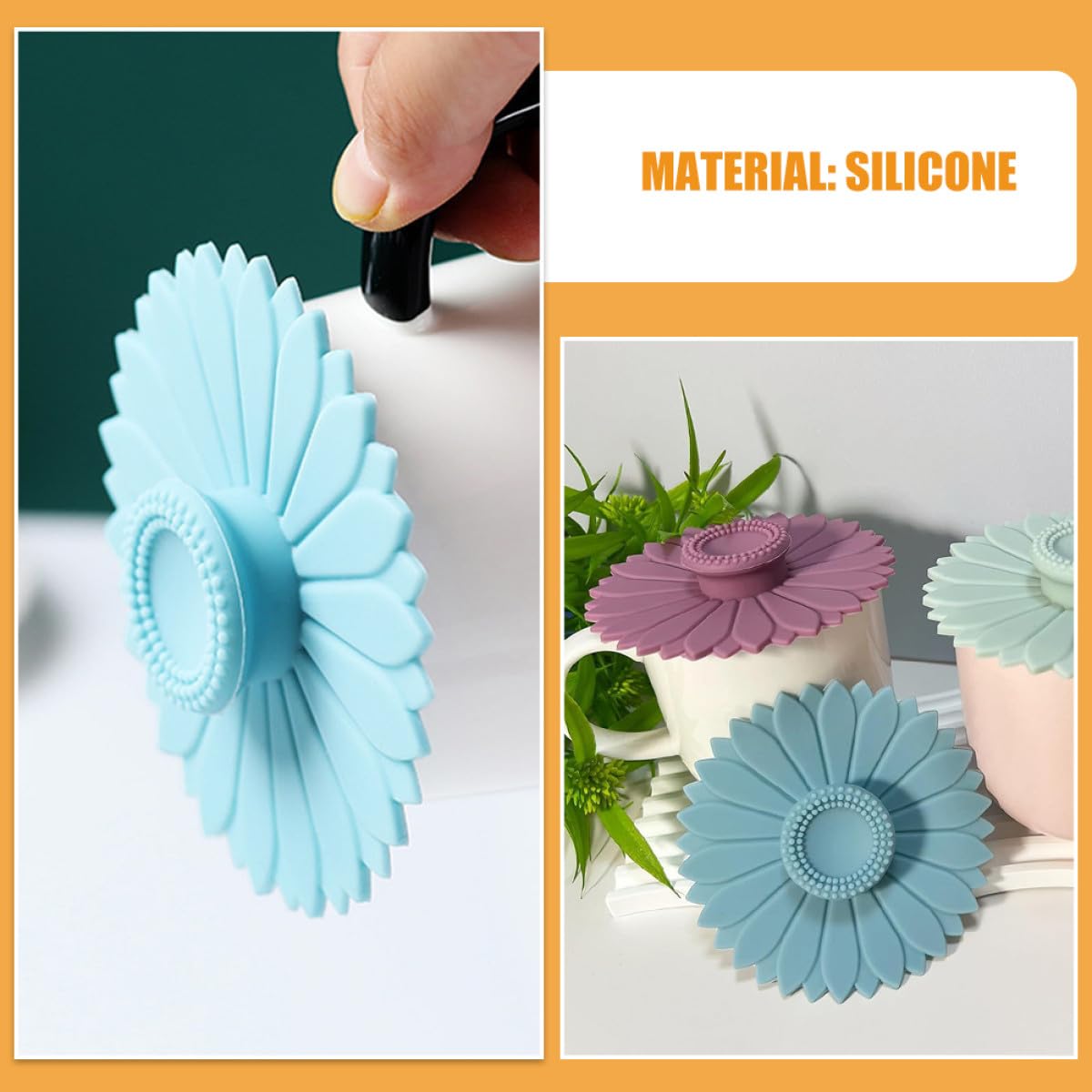 Lurrose 12 Coperchi Ermetici per Tazze in Silicone a Forma di Girasole, Set da 12 Pezzi per Tazze da Caffè, Vetro e Ceramica, Resistenti al Calore e Antipolvere, per Uso Domestico