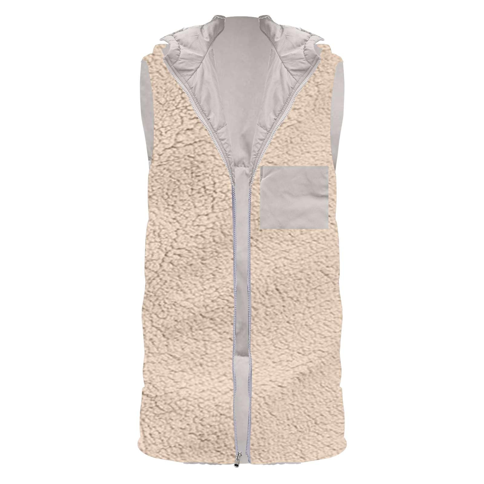 Chaleco de invierno para mujer, largo con capucha, chaleco de forro polar para mujer, sin mangas, con cremallera, chaleco con capucha, con bolsillos, chaleco acolchado de tallas grandes, chaqueta de