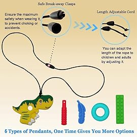 Chew Necklaces for Sensory Kids, Chewy Necklace Sensory Boys Girls with Autism, ADHD, SPD, Chewing, Teething, Silicone Chew Toys for Kids Therapy Tools Reduce Fidgeting Anxiety 5 Pack
