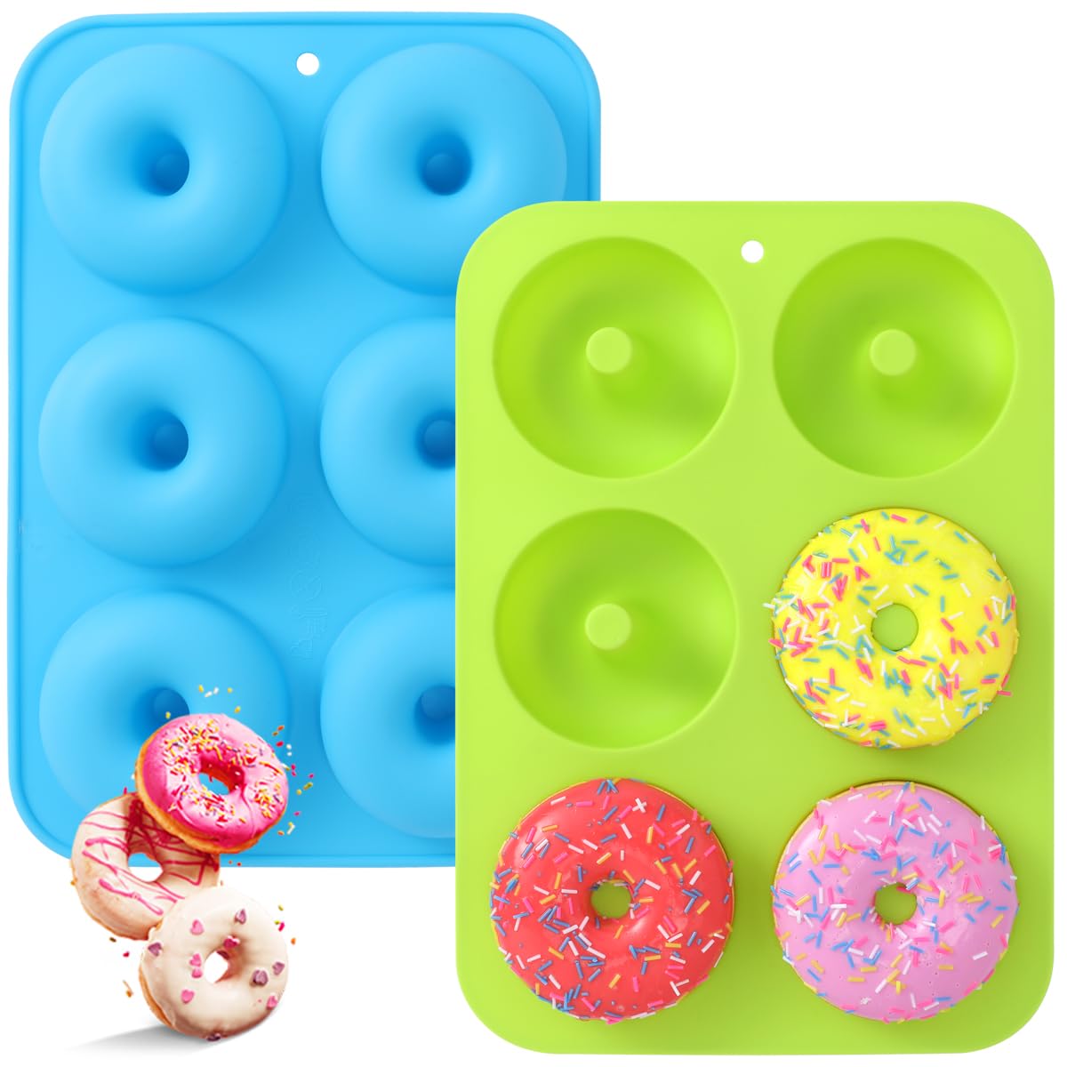 Pack of 2 silicone doughnut moulds, 6 cavities, safe silicone doughnut baking mould, heat resistant baking tray, apply -40 to 230 degrees, good for making biscuits, bagels, muffins.-image-44