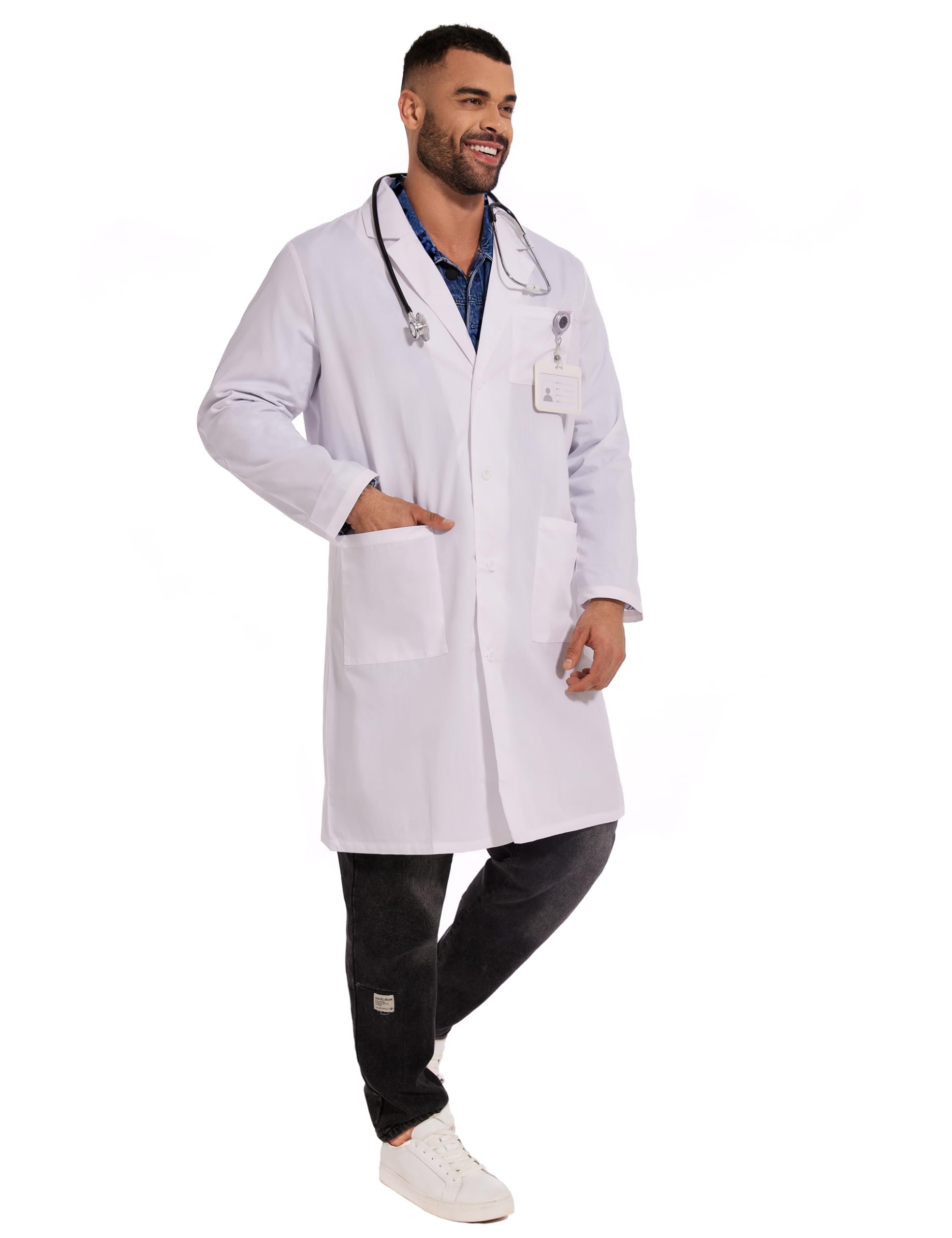 Bata Laboratorio Hombre Bata Médico Uniforme Bata Sanitaria Hombre Bata de Trabajo Blanca Ropa para Laboratorio Farmacia Maestros Artista Disfraz Médico