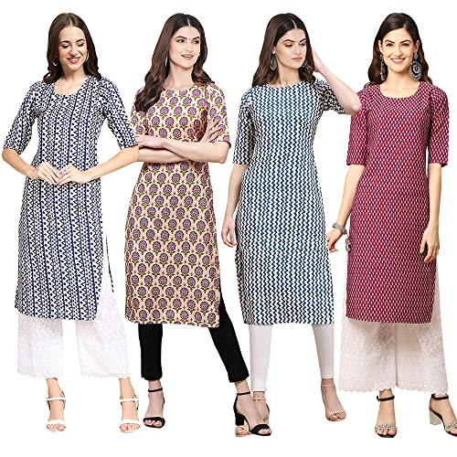 Image of Pinkmint Women's Crepe Digital Print Straight Kurta [Pack of 4] (CCV-334-338-339-335)