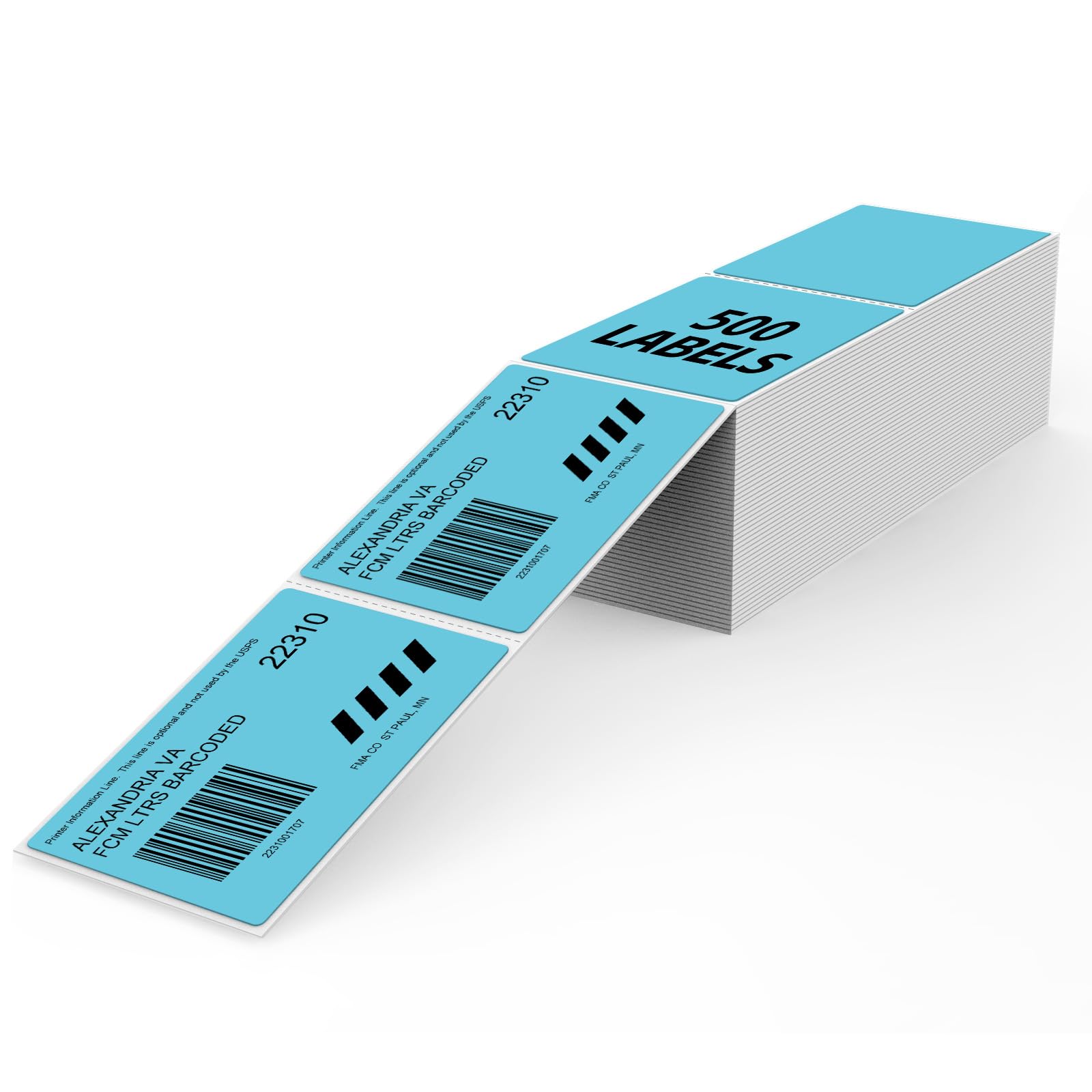 YIKIADA Blue Thermal Labels 2 × 3 Inch Vinyl Self-Adhesive Fanfold Shipping Stickers Direct Waterproof Perforated Printer Decal for Businesses