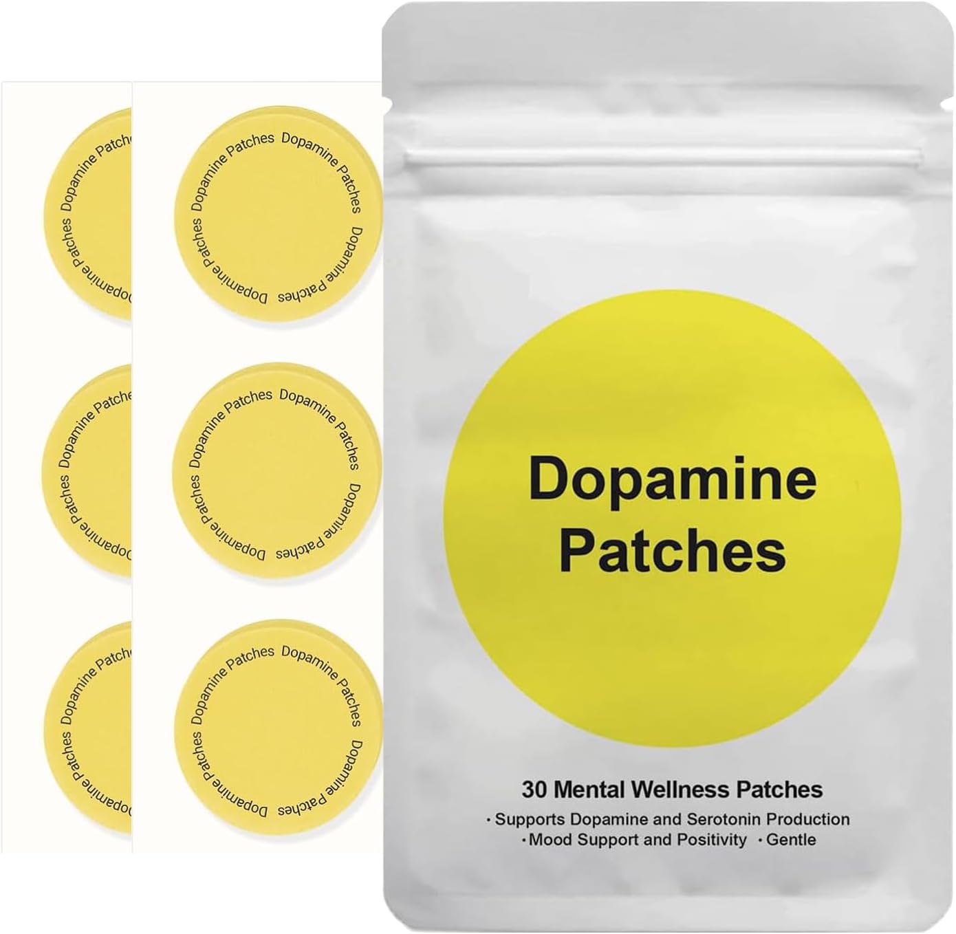 Dopamine Patches | Vegan Mood Support Patches for Daily Mental Wellness | Positivity & Motivation - Supports, Plant-Based Formula 30 Pack