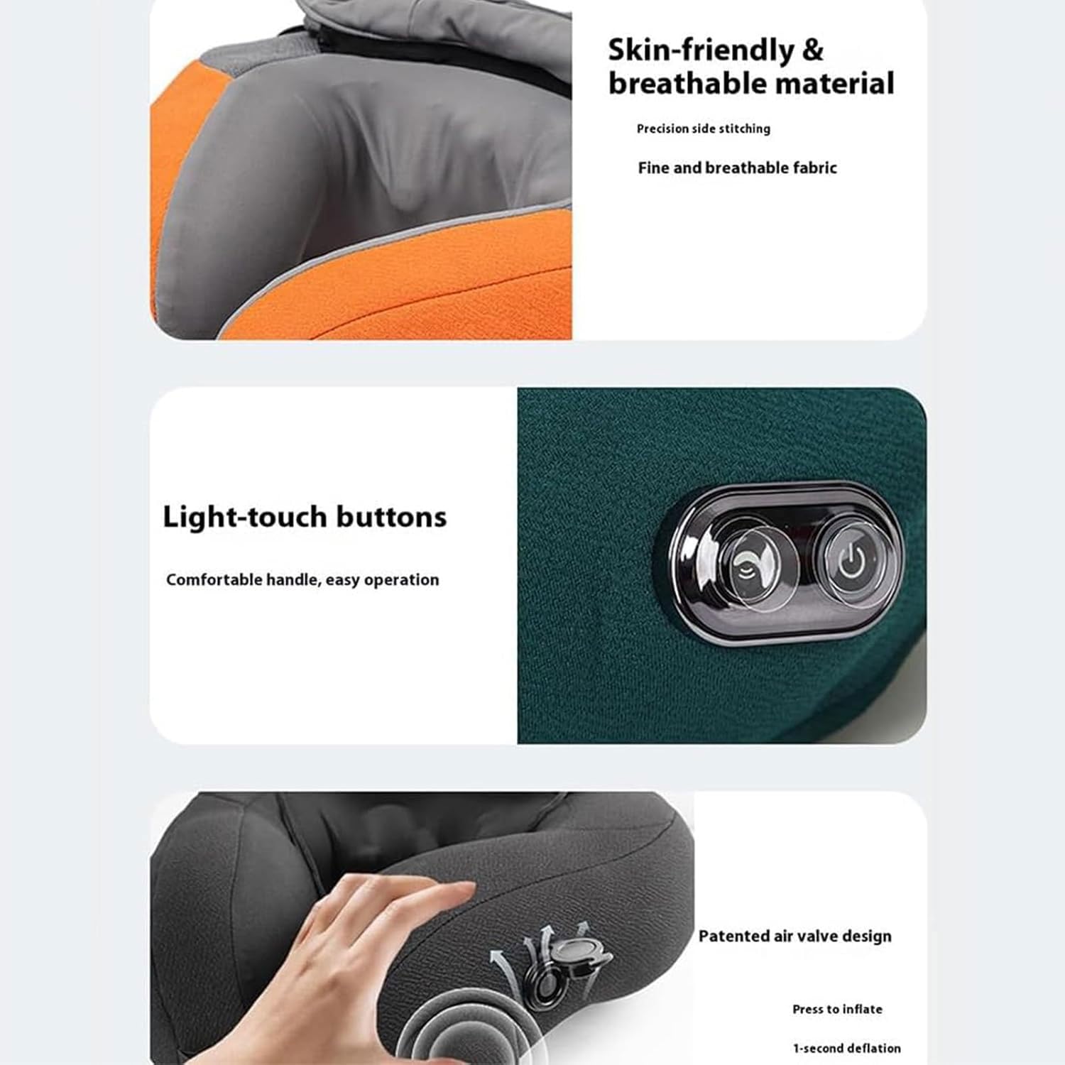 Travelzen Hooded Massage Pillow, Travel Zen Neck Pillow, Nackenkissen Flugzeug mit Kapuze, 3D-Dual-Core-Nackenmassagegerät mit Knetfunktion, Aufblasbares Reisekissen für Flugzeug, Auto, Zug (Orange)