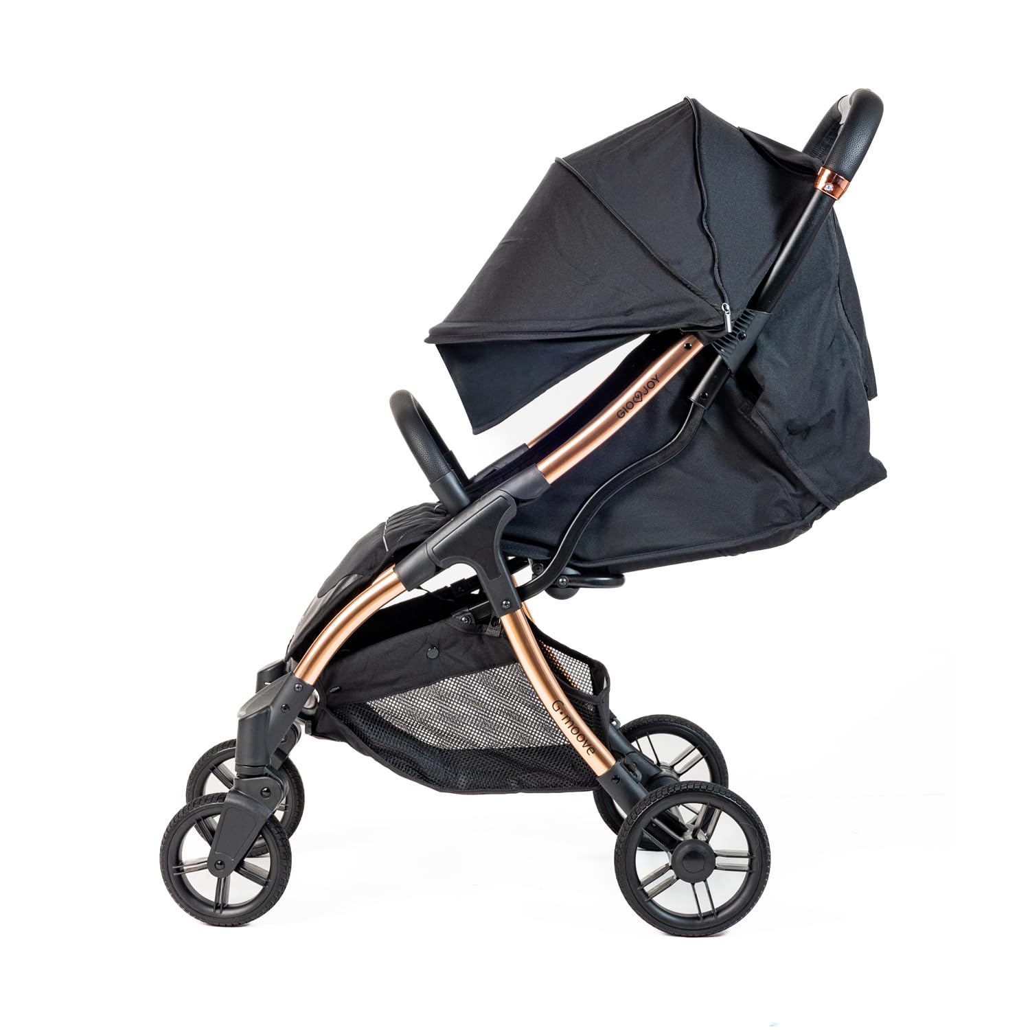 Passeggino G-Moove 0-22 kg. Leggero, Perfetto dalla Nascita - Telaio Rose Gold, Tessuto Nero