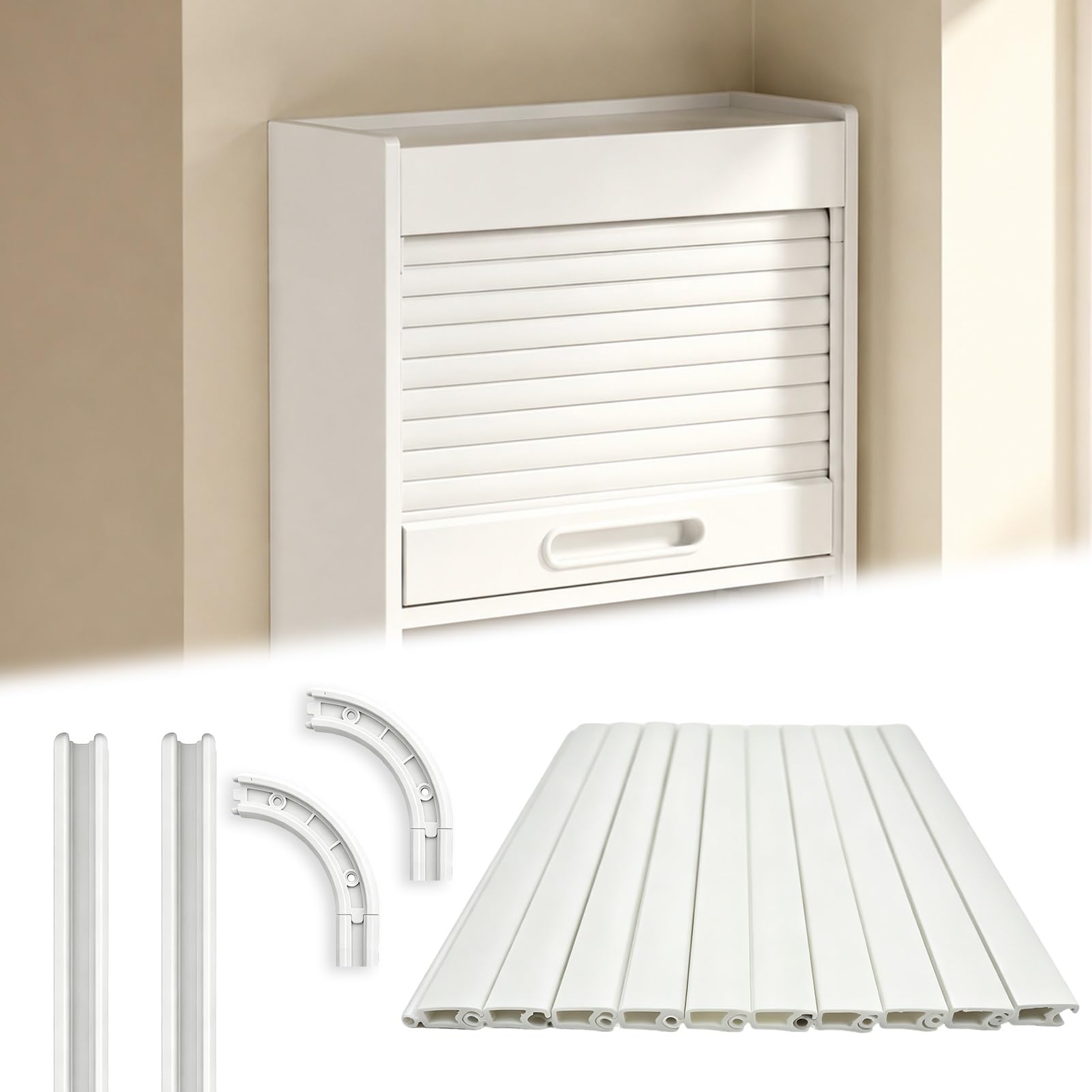 Viiguiy White Retractable Pull-Downtambour Door And Track, Flexible Mini Roll Up Cabinet Cupboards Doors, Sliding Shutter Panel For Pantry Closet Garage