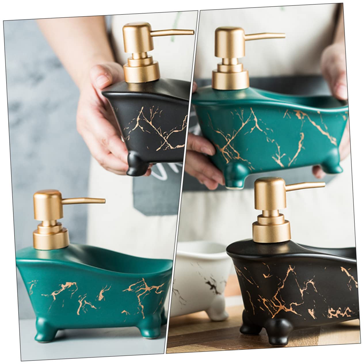 STOBAZA 1 Stück Ceramic Shampoo Dispenser für Badezimmer Eleganter Pumpspender Grün für Duschgel Lotion und Flüssigseife Wiederverwendbar und Nachfüllbar Einfacher Zugang zum Nachfüllen