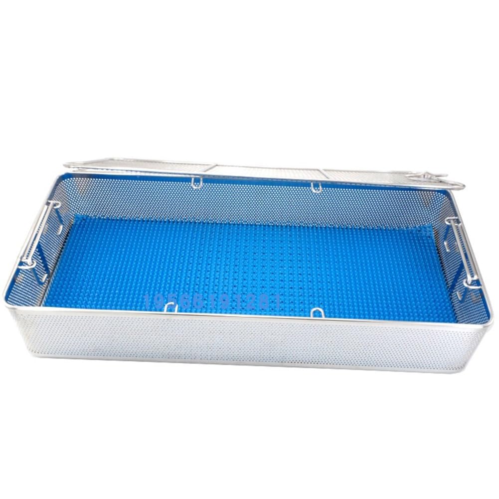 Cestino per la disinfezione degli strumenti medici, vassoio per autoclave ad alta temperatura, strumento di pulizia in acciaio inossidabile con coperchio, design poroso per una sterilizzazione