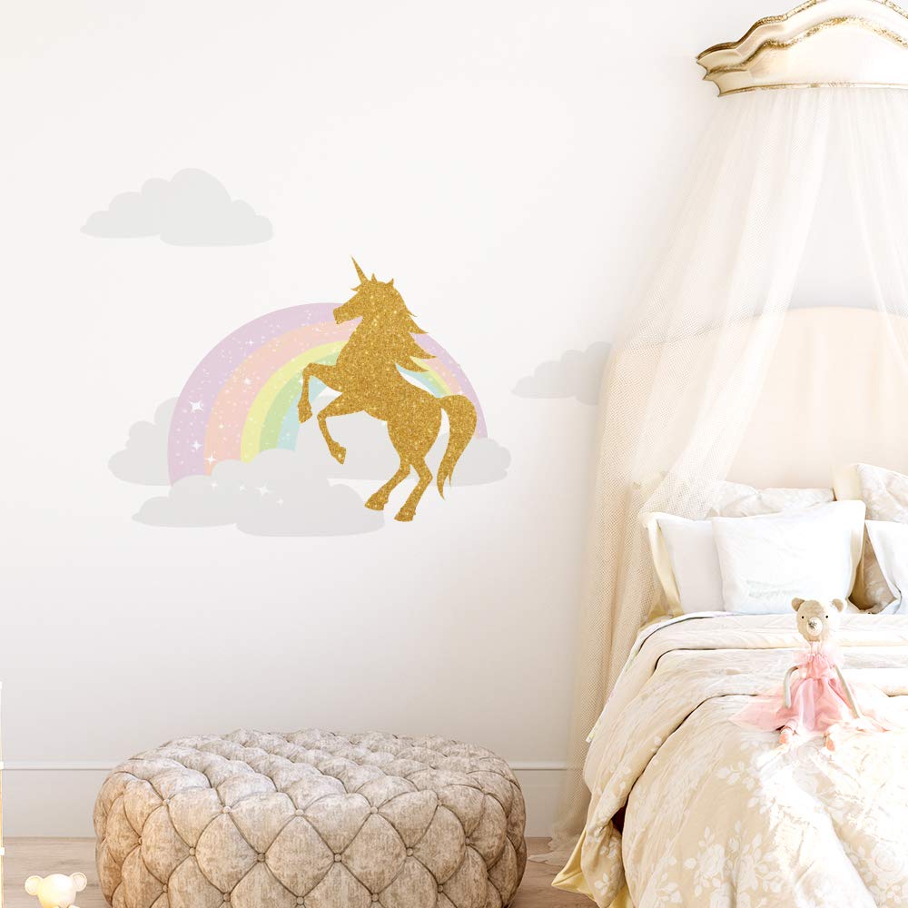 Alwayspon Kids/Girls Room Cute Blue Rainbow Wall Sticker, Removable Watercolor Wall Decals, Peel and Stick Wall Art Murals for Home Nursery Decoration Living Room Decor