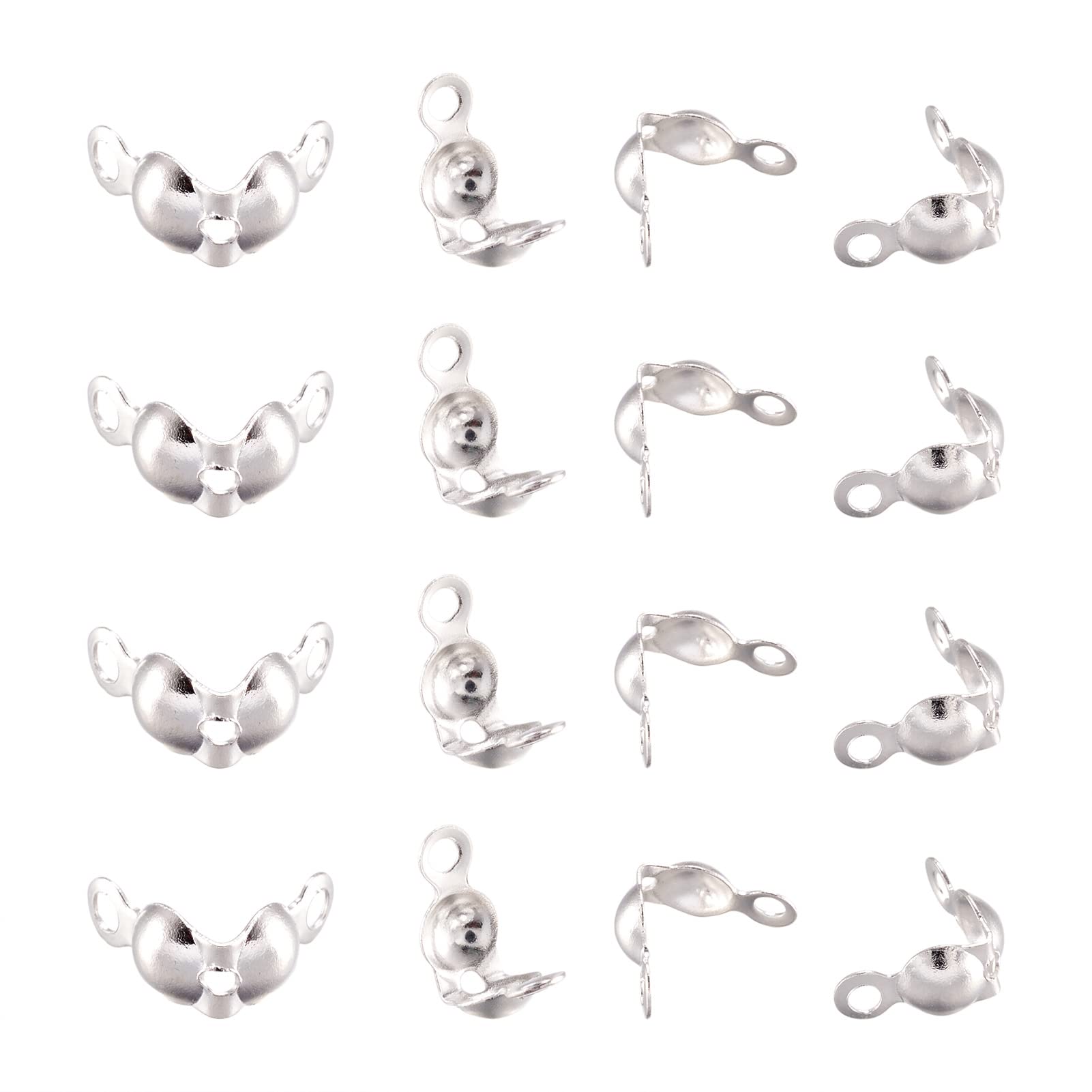 PandaHall 100pcs Brass Bead Tips Knot Cover Platinum 7x4mm Metal Open Clamshell Fold-Over Bead Tips Mini Calotte Ends Caps for DIY Jewelry Making