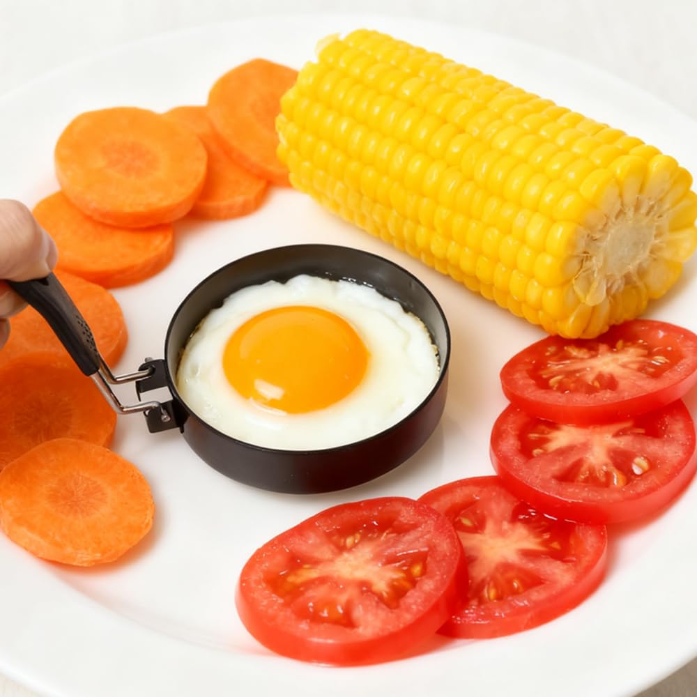 6pcs Stampo per Uova in Acciaio Inox Stampi ad Anello per Arrosti con Manico Pieghevole Anelli per Uova in Acciaio Inossidabile per Omelette per Uova,Frittelle,Muffin(7.5/9/10/12/15/20cm)