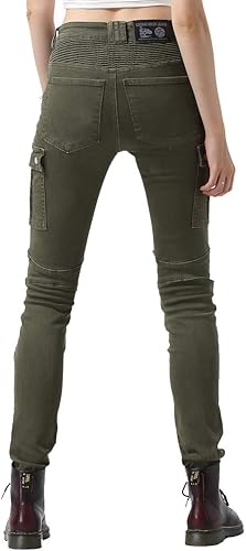 Miniatura 4 de Takuey Pantalones de mezclilla para mujer, pantalones de protección para motociclismo, carreras de motocross, ciclismo (26, verde militar), Verde