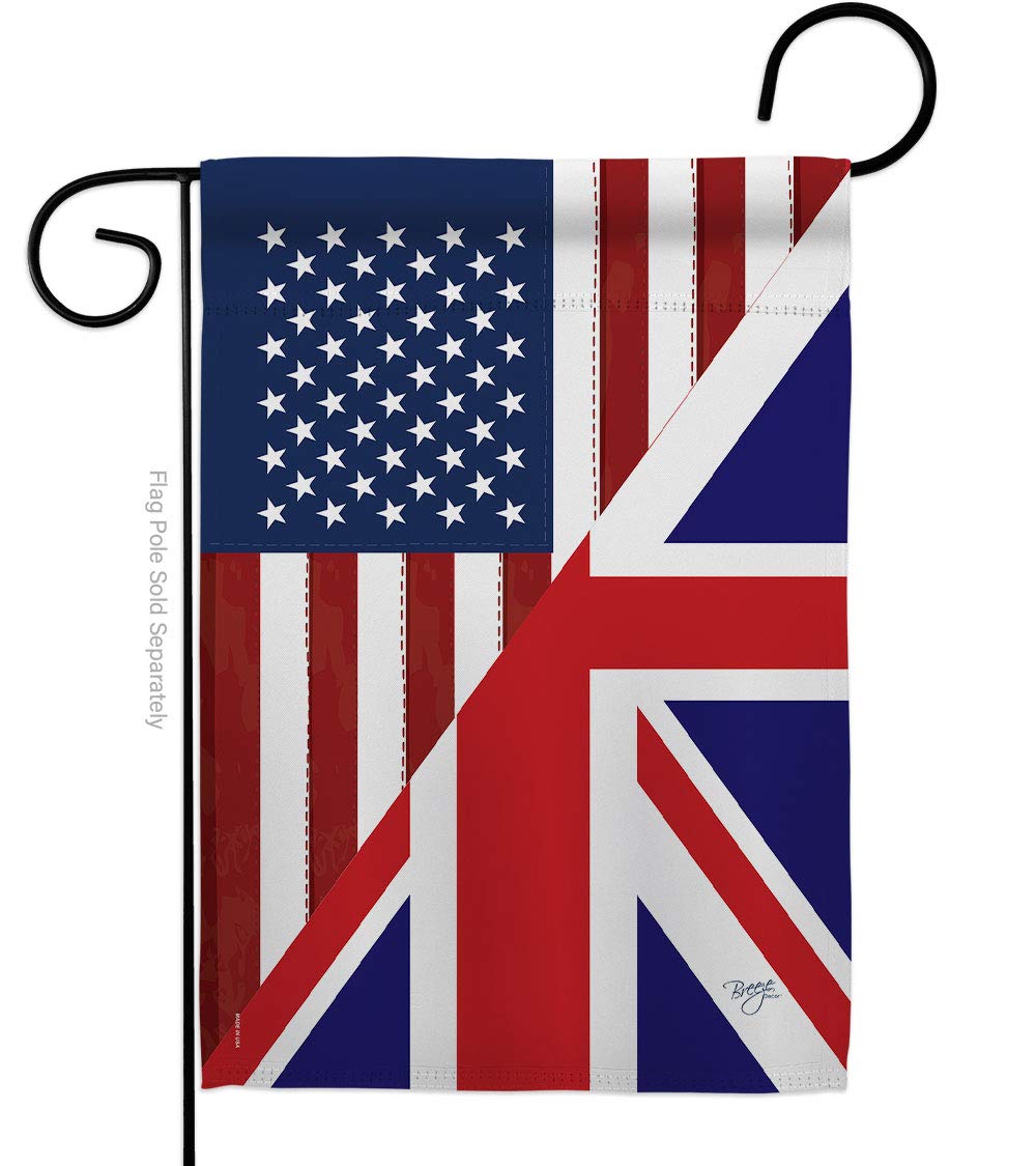 Breeze Decor - US UK Friendship Flags of The World - Everyday Impressions Decorative Vertical Garden Flag 13" x 18.5" Printed in USA
