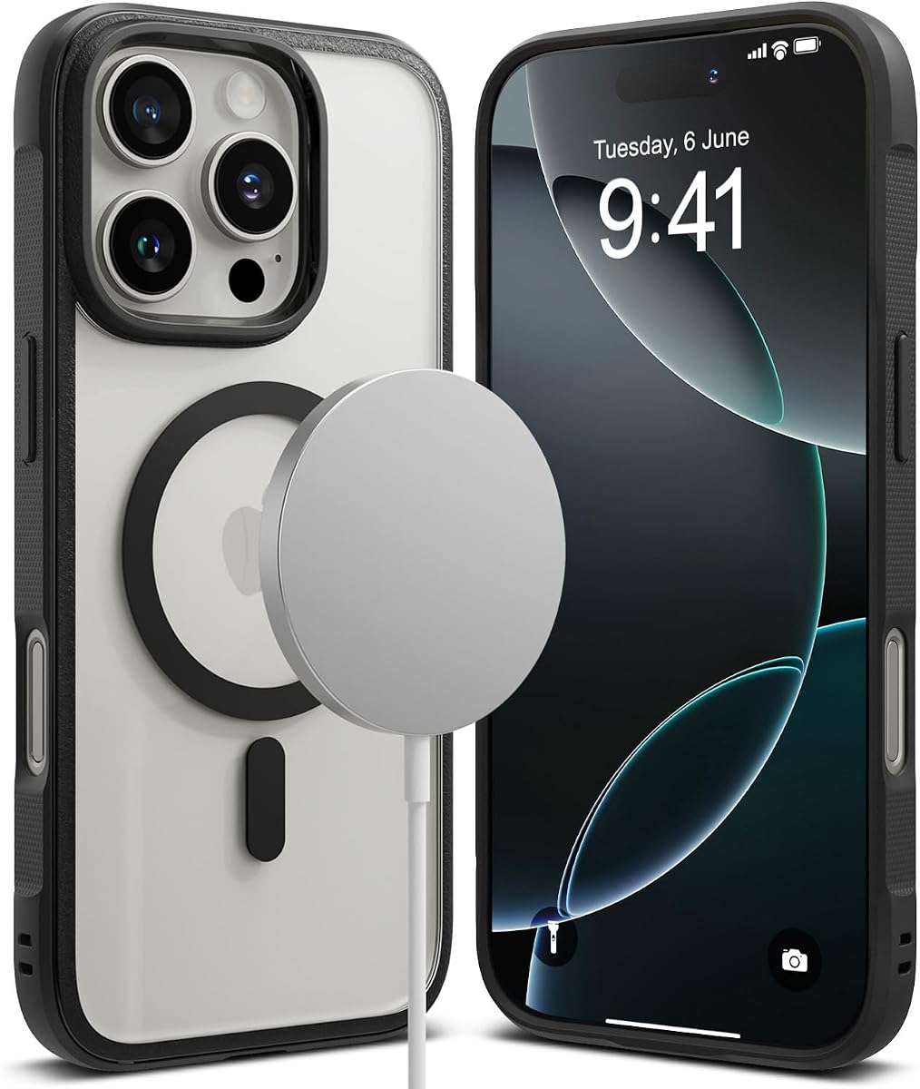 Funda para iPhone 16 Pro Max [Fusion Bold Magnetic Black] | Compatible con MagSafe, tecnología antiamarilleo, parte trasera transparente, agarre mejorado, cubierta antideslizante para teléfono