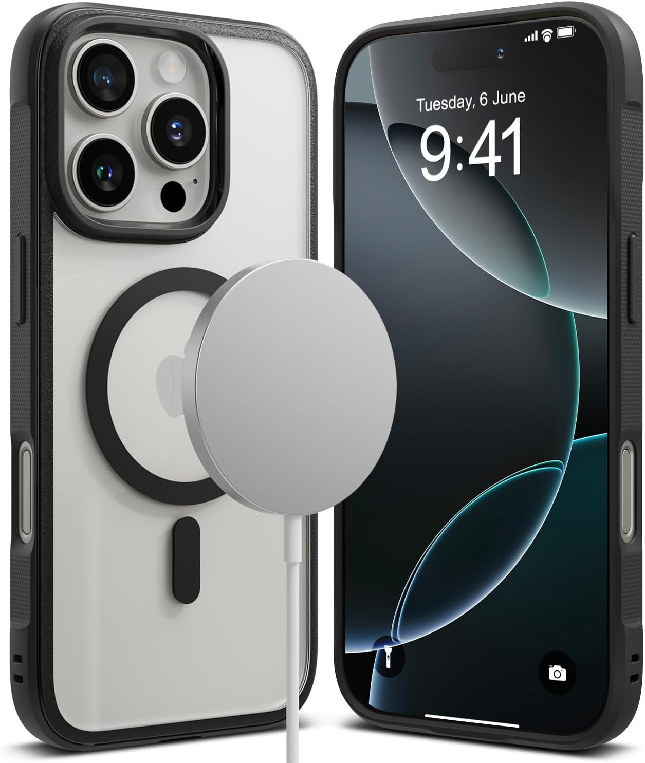 Ringke Fusion Bold for iPhone 16 Pro Max Case, Compatible with MagSafe, Textured Sides for Grip, Anti-Yellowing Technology, Clear Back to Show Phone Color - Magnetic Black