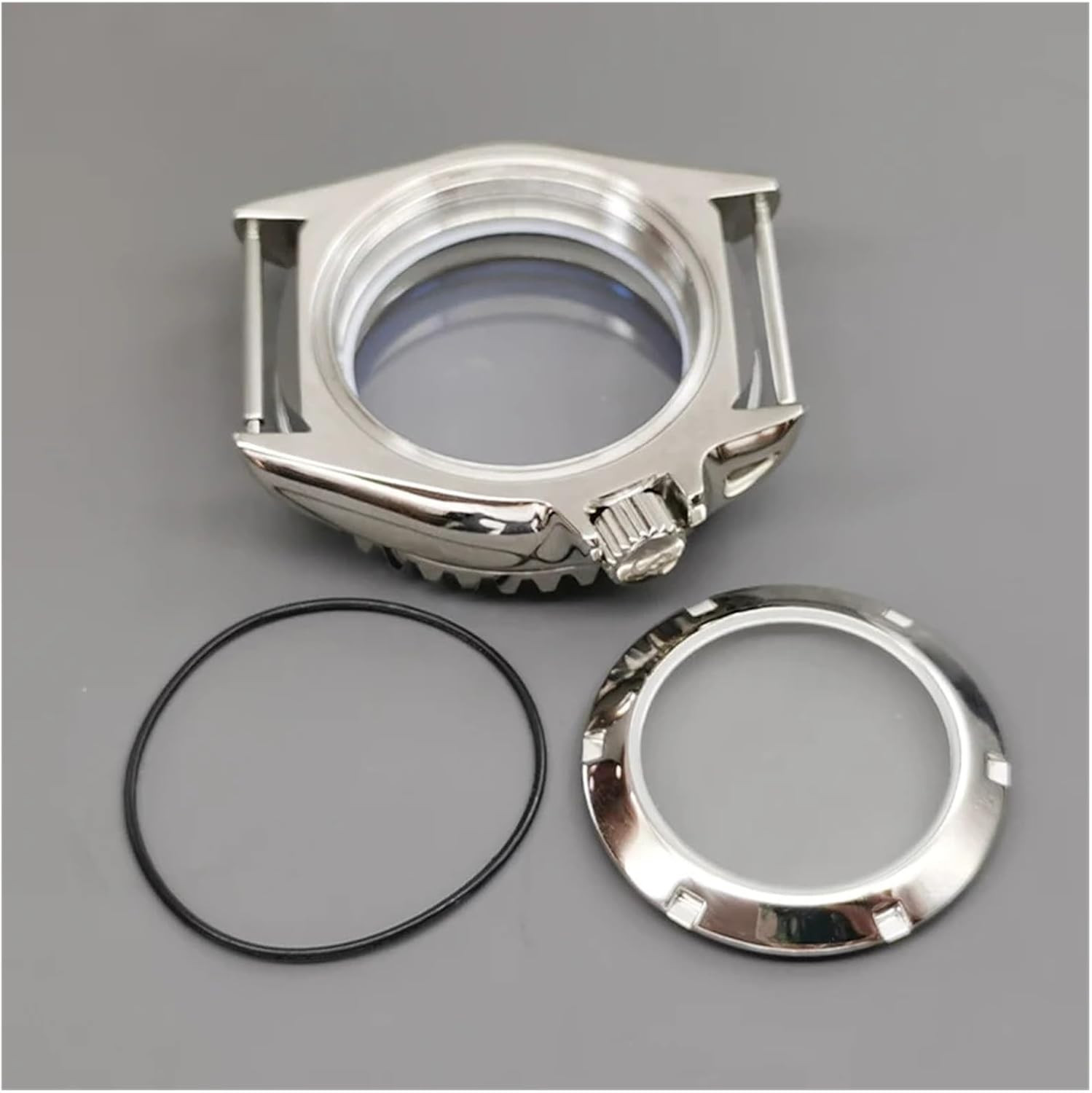 42mm Silver SKX007 Watch Case with Dome Sapphire Glass for NH35 NH36 4R 6R 7S Movement - Transparent Back Cover Parts